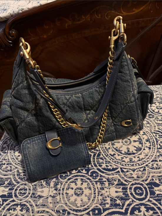 Coach Handbags - Coach Quilted Denim Shoulder Bag and Matching Wallet - Navy Gold Hardware